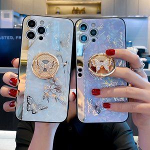 iPhone 13 Pro Max Cute Floral Butterfly Design w Ring Stand Luxury Diamond Case